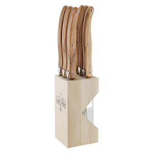 Cimeter Steak Knives: Andre Verdier - 6 Piece Steak Knife Set Block - Wood Handle