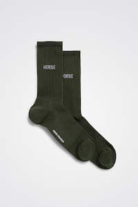 Mens Socks 1: Norse Projects Bjarki Logo Sock - Forest Green