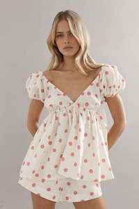 Caitlin Crisp Isla Blouse - Pink Spot Linen