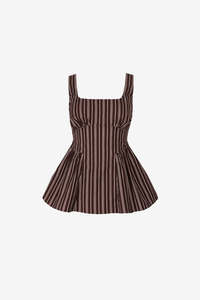 Ruby Selma Top - Brown Pinstripe