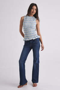 Womens Tops Shirts: Gracious Luna Tank - Sky Gingham