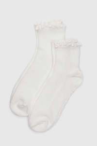Womens Socks: Baggu Lettuce Edge Sock Set Of 2 - White