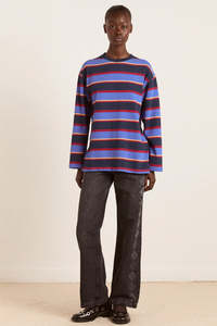 Damson Madder: Damson Madder Ali LS Tee - Navy Stripe