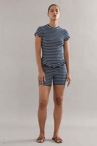 Caitlin Crisp Frilly Baby Tee - Navy Stripe