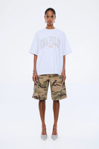 Ena Pelly: Ena Pelly Blue Collegiate Tee - White Marle