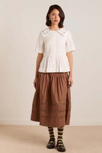 Womens Tops Shirts: Damson Madder Cyrus Eyelet Blouse - White