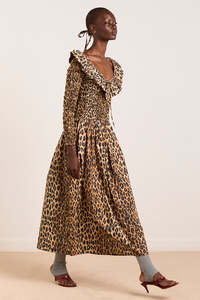Damson Madder: Damson Madder Harper Midi Dress - Leopard