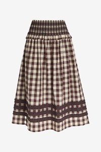 Damson Madder: Damson Madder Ava Ruffle Midi Skirt - Gingham