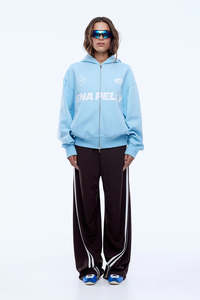 Ena Pelly Multi Logo Zip Hoodie - Cloud