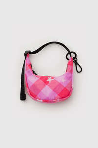 Womens Bags: Baggu Crescent Bag Charm - Pink Star Plaid