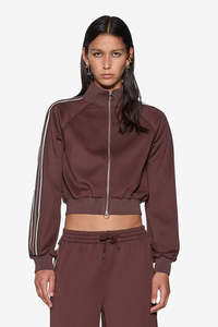 Womens Tops Shirts: Ksubi Cropped Zip Trak Top - Mocha