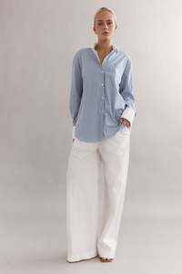 Caitlin Crisp Varsity Shirt - Denim Stripe