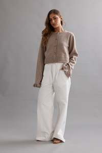 Caitlin Crisp Frilly Cropped Cardi - Walnut