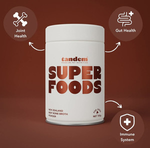Products: Tandem Pet SUPER FOOD NZ BONE BROTH POWDER 150g Slobber Chops Dog Delights