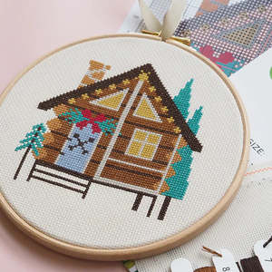 Cedar Lodge Cottage Cross Stitch Kit by Caterpillar Cross Stitch