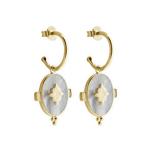 Murkani: Murkani Oval Mother of Pearl Hoop Earring | Gold