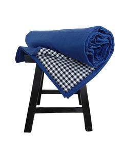 SOLD Cotton Blanket - Dark Cobalt with Gingham
