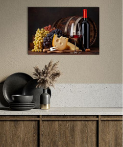 Products: Glass Art Wine bottle, grapes and cheese Smart Art Design