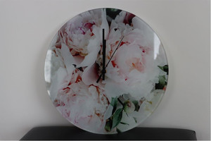 Products: Glass Clock White Peonies 360mm Smart Art Design