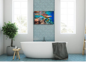 Products: Glass Art Hawksbill Turtle under water Smart Art Design
