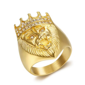 Big Daddy: Big Daddy Lionhead Pave Crown Gold Ring