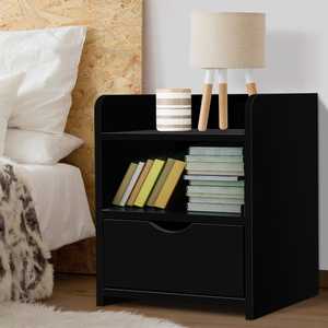 Outdoor Camping: Artiss Bedside Table 1 Drawer with Shelf - FARA Black