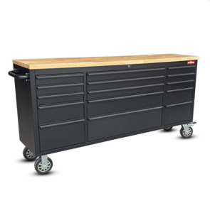72 Inch 15 Drawers black Tool Chest workbench with wooden top