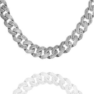 Big Daddy: Big Daddy 12MM Baguette Iced Out Rhombus Cuban Silver Chain