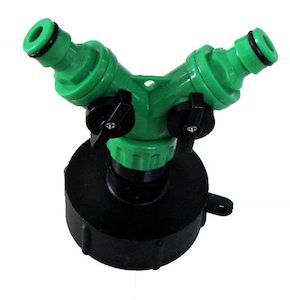 Gardening: IBC 1000l water tank adapter with 2-way splitter for garden hose