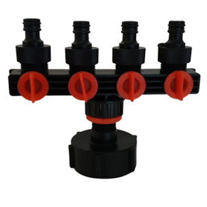 IBC 1000l water tank adaptor with 4 way garden hose splitter