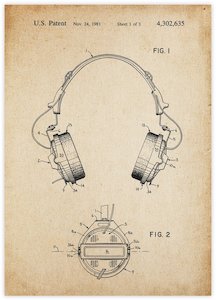 Headphones Patent Vintage