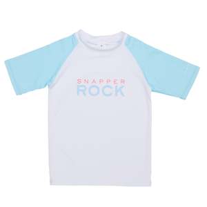 Boys Rash Tops: Lt Blue Sleeve Sustainable SS Rash Top