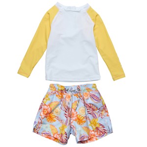 Baby Boy Rash Top Boardie Set: Boho Tropical Sustainable LS Baby Set