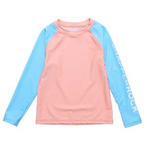 Girls Rash Tops: Peach Colorblock LS Rash Top