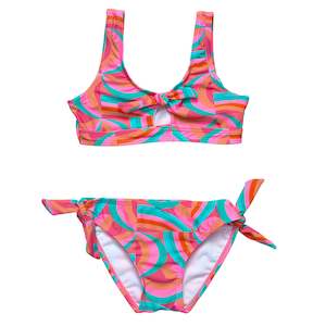 Girls Bikinis: Geo Melon Sustainable Knot Front Bikini