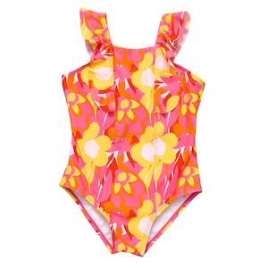 Baby Girl: Pop of Sunshine Ruffle Shoulder Swimsuit