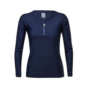Womens Rash Tops: Ladies Navy 1/2 Zip LS Rash Top
