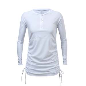 Womens Rash Tops: Ladies White Ruched LS Swim Dress