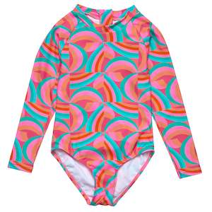 Baby Girls New Arrivals: Geo Melon Sustainable LS Surf Suit