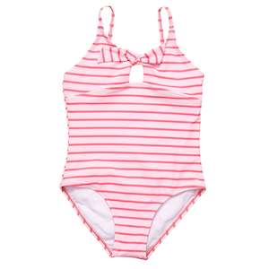 Girls One Pieces: Coral Stripe Sustainable Bow Swimsuit
