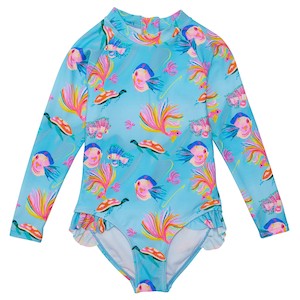 Girls: Kaleido Fish Sustainable Leg Frill Surf Suit