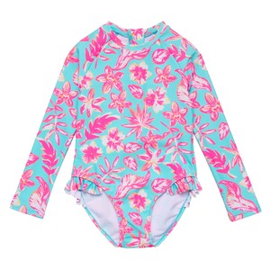 Girls: Tropical Glow Recycled Leg Frill Surf Suit