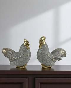 Animals: 20cm Hen & Rooster in Gold and White