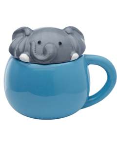 Mugs: Elephant Peeping Lid Ceramic Lidded Animal Mug