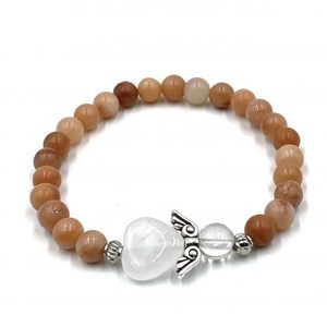 Crystal Jewellery: Pink Jade Crystal Heart Guardian Angel Bracelet