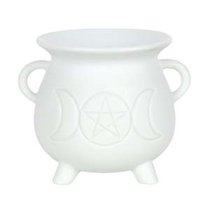 Oil Burners: White Triple Moon Cauldron Oil Burner