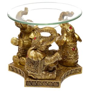 Oil Burners: Lucky Elephant Gold Oil and Wax Burner with Glass Dish