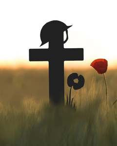 Anzac Day: Cross with Poppy Corten Steel Garden Art