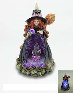 Back Flow Incense Burners: WITCH PURPLE CRYSTAL BACK FLOW BURNER W/LED