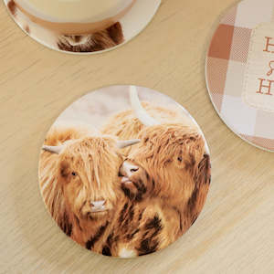 Placemats Coasters: Highland Cows Ceramic Coaster
